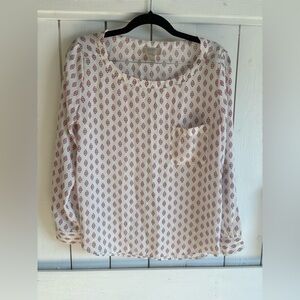 LOFT White Blouse with Red Pattern
